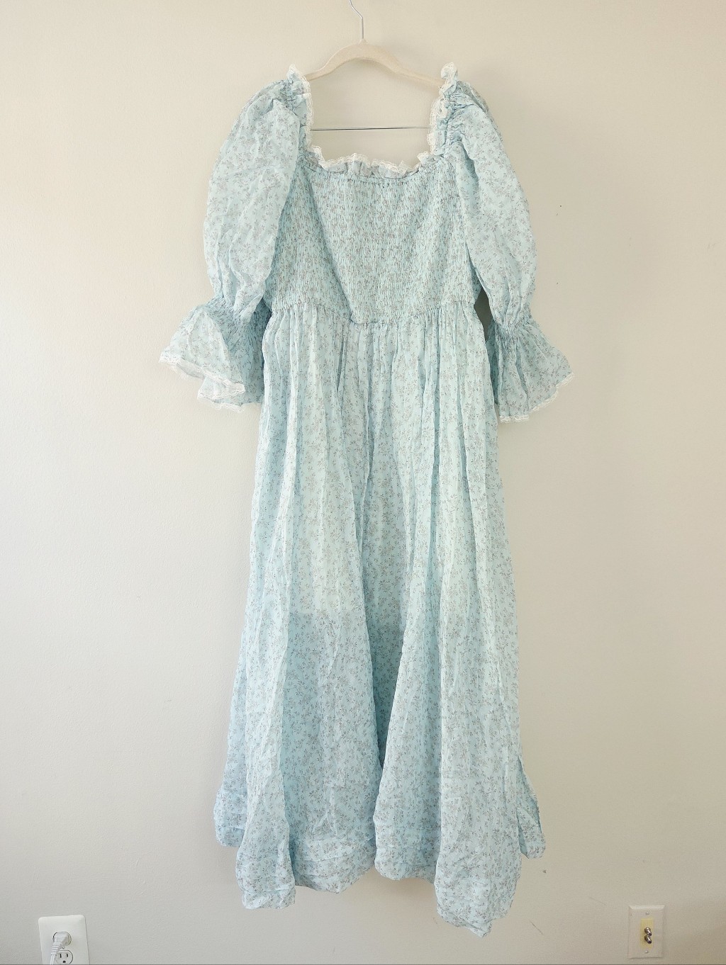 Linennaive Ariana Smocked Dress In Ice Blue Cottagecore Milkmaid Dress Xl — image 8 of 8